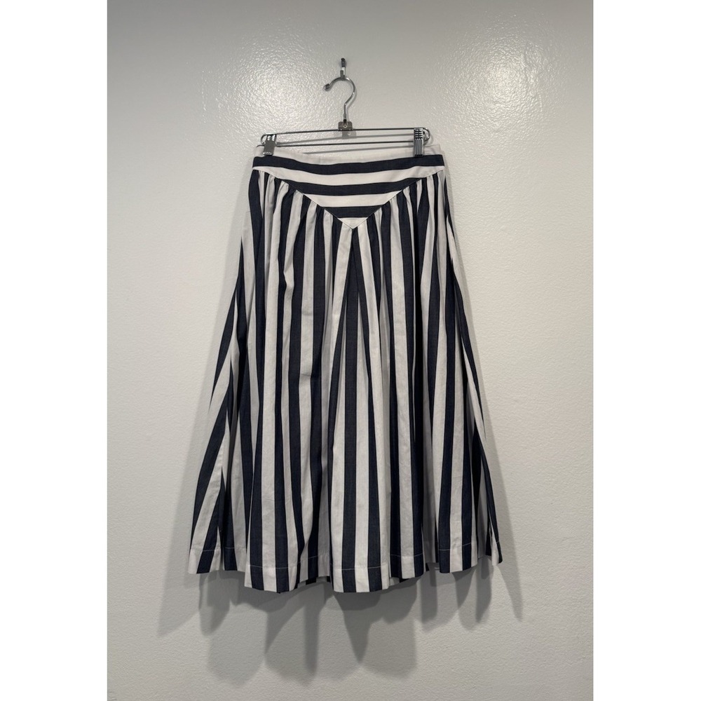 Bird & Knoll Ava Skirt Size Small Blue White Striped Midi 100% Cotton Coastal